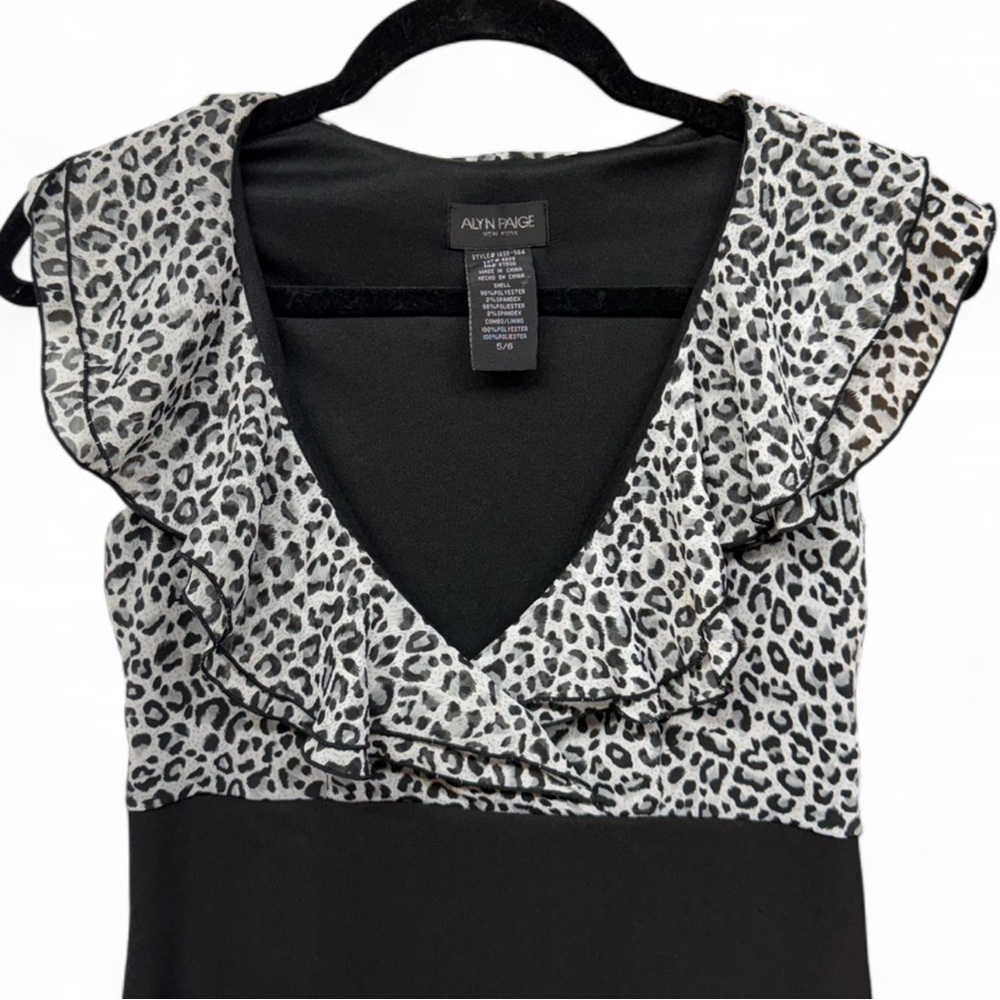 Alyn Paige NY Leopard Print Ruffle V-Neck Fit & Flare Mini Dress Size 5/6 - Picture 5 of 7